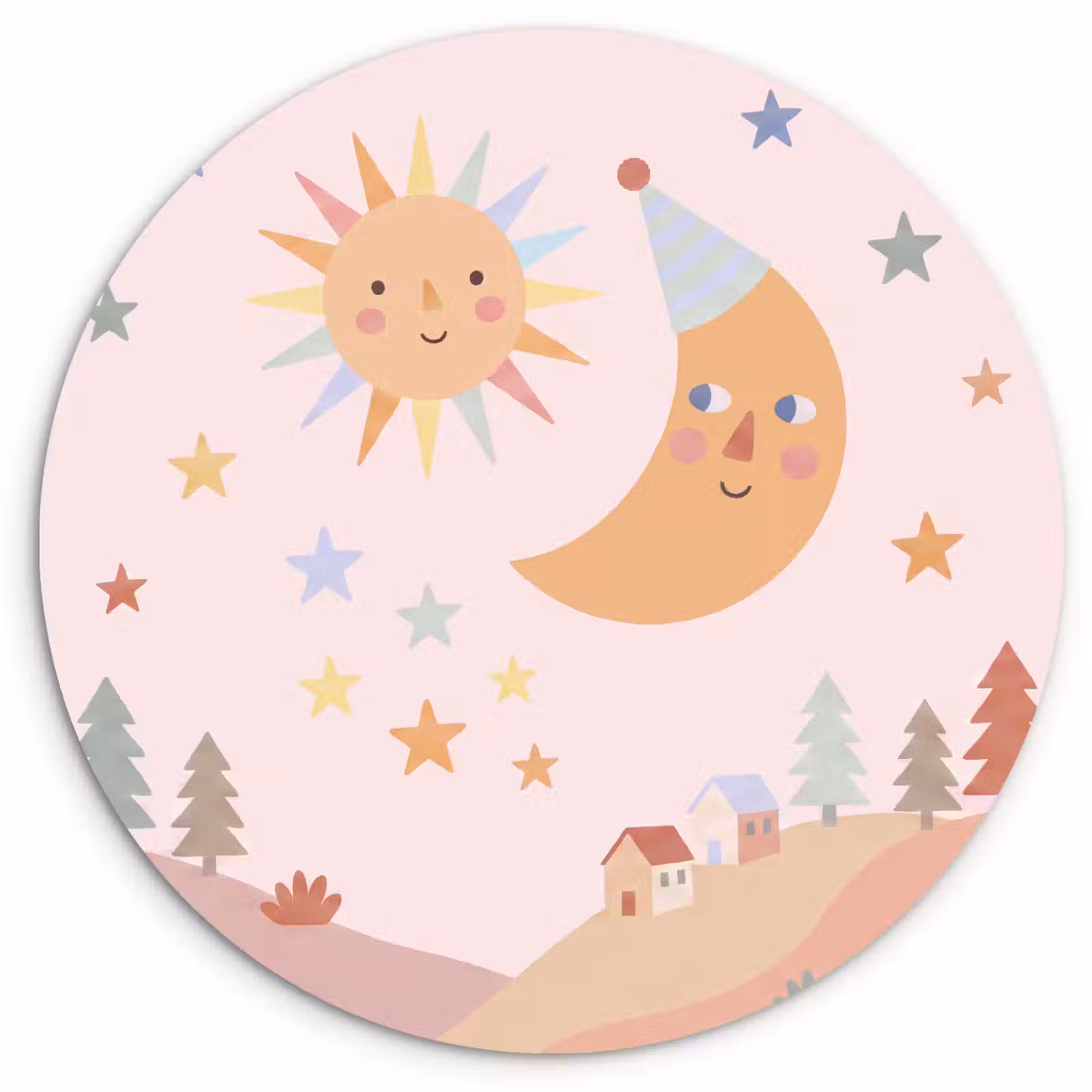 Muurcirkel glas - Zon - Maan - Sterren - Kinderkamer - Pastel — 1