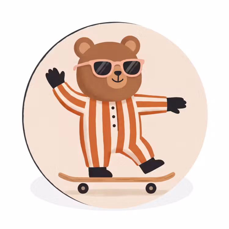 Muurcirkel aluminium - Dieren - Skateboard - Spel - Cartoon - Roze — 1