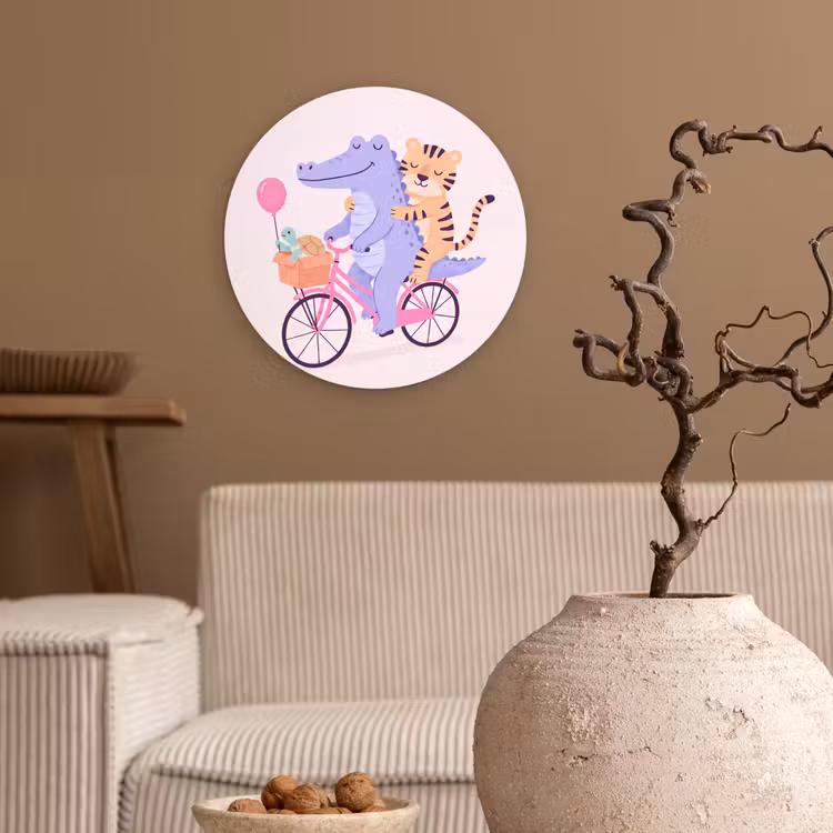 Muurcirkel glas - Dieren - Fiets - Vriendschap - Illustratie - Roze — 2