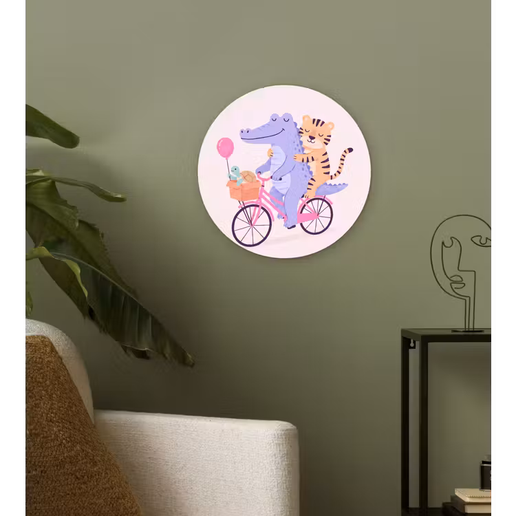 Muurcirkel glas - Dieren - Fiets - Vriendschap - Illustratie - Roze — 3