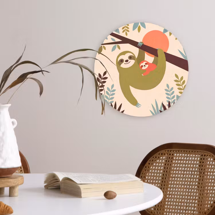 Muurcirkel glas - Dieren - Moeder - Baby - Natuur - Groen — 4