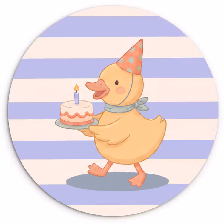 Muurcirkel glas - Vogel - Feest - Taart - Kinder - Illustratie — 1