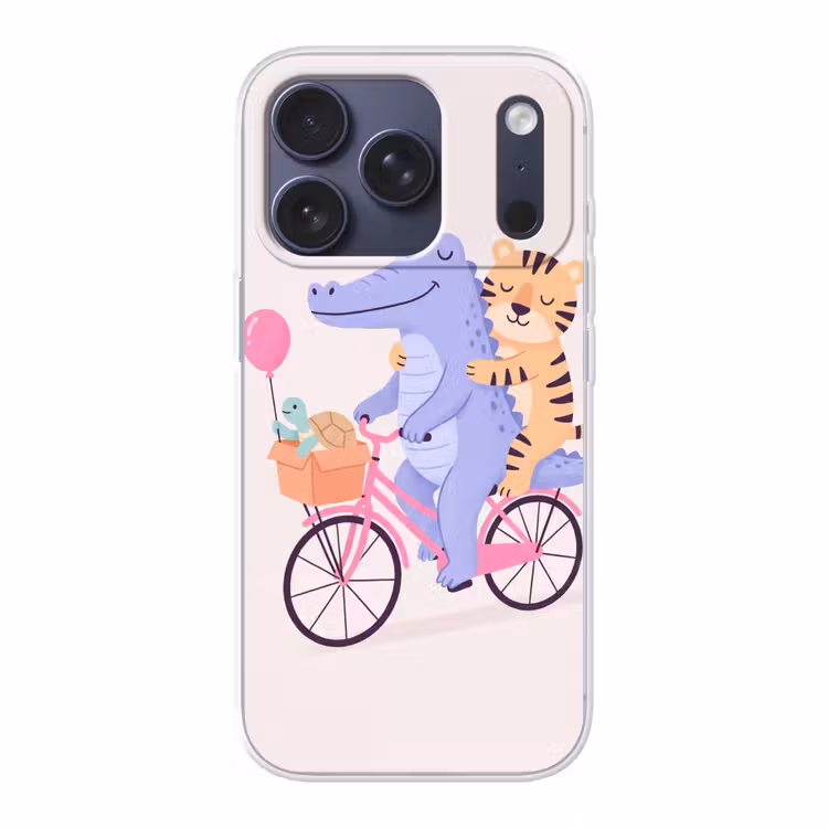 Telefoonhoesje - Dieren - Fiets - Vriendschap - Illustratie - Roze — 1