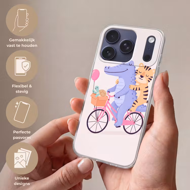 Telefoonhoesje - Dieren - Fiets - Vriendschap - Illustratie - Roze — 4