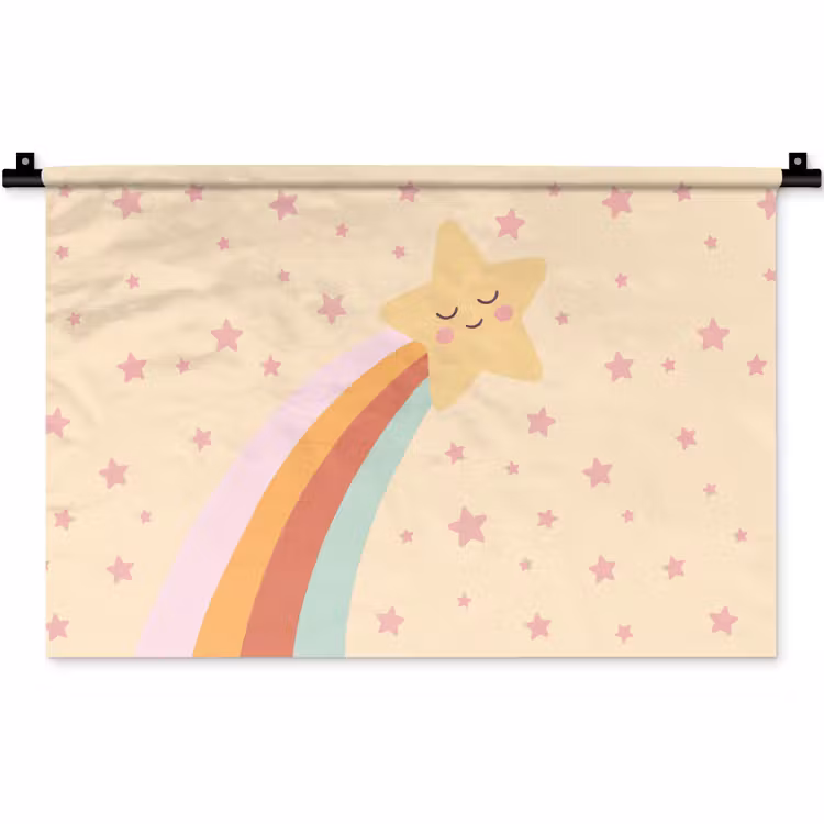 Wandkleed - Ster - Regenboog - Nacht - Illustratie - Pastel — 1