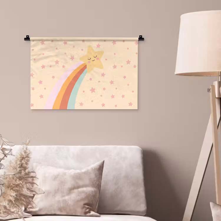 Wandkleed - Ster - Regenboog - Nacht - Illustratie - Pastel — 2