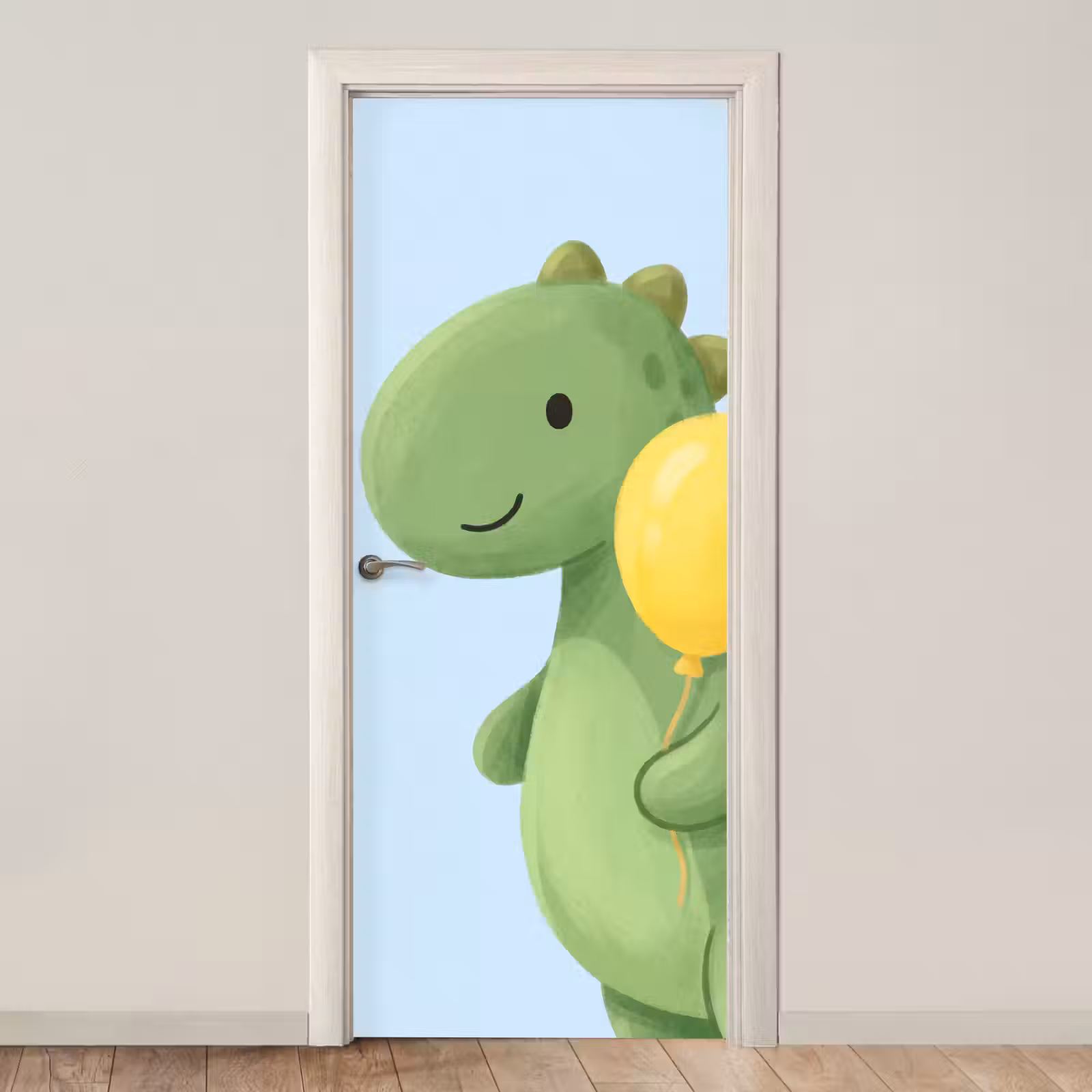 Deursticker - Dinosaurus - Ballon - Kinderkamer - Illustratie - Groen — 1