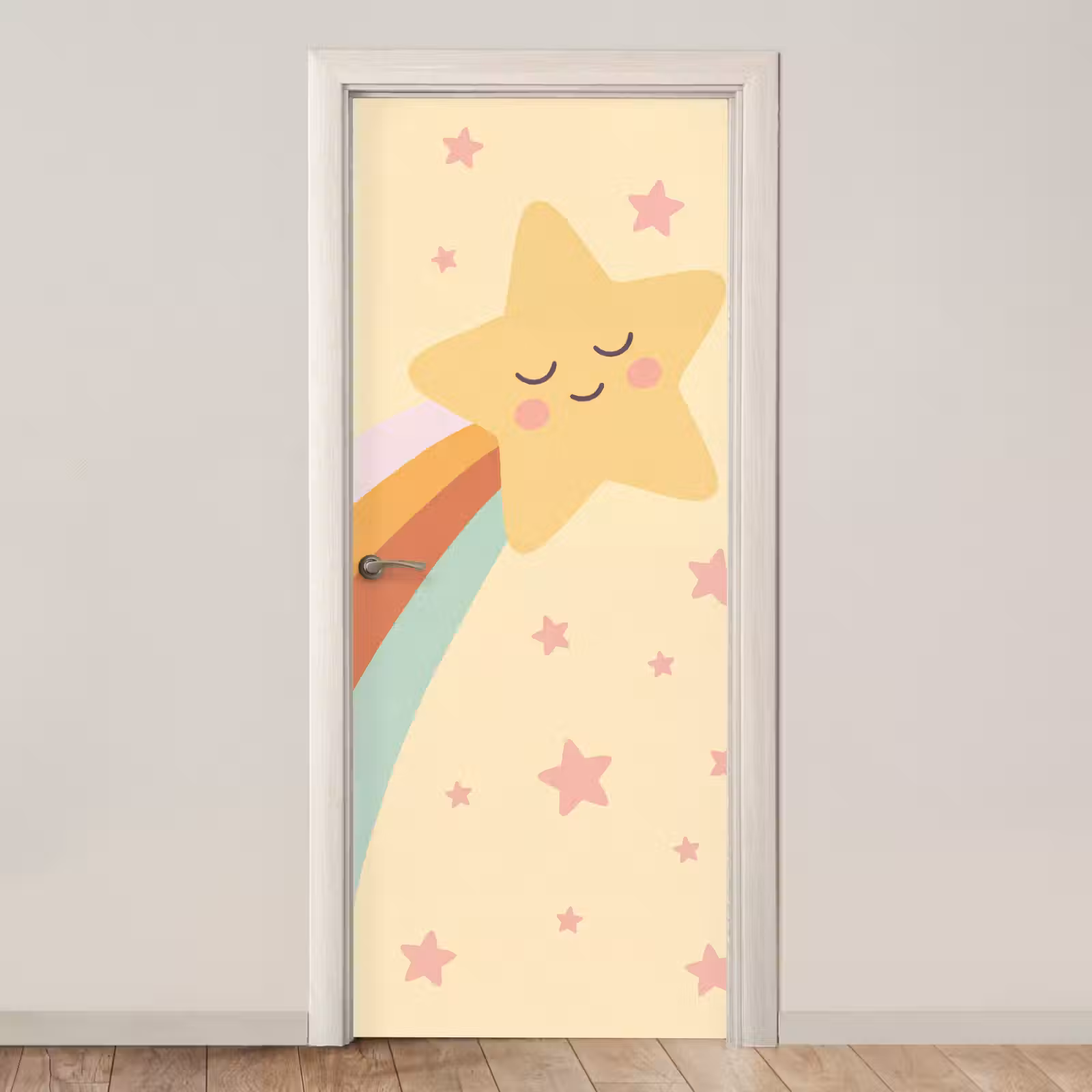 Deursticker - Ster - Regenboog - Nacht - Illustratie - Pastel — 1