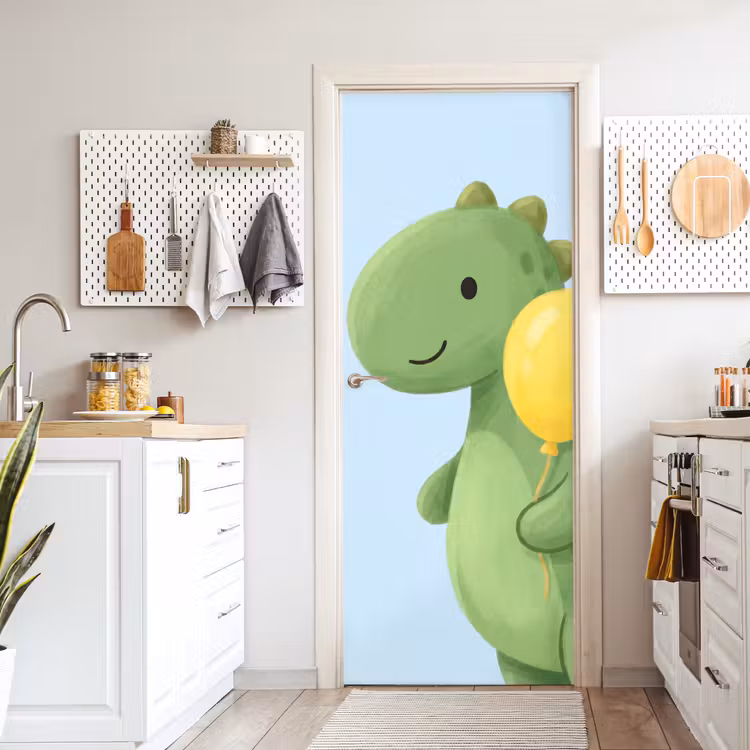 Deursticker - Dinosaurus - Ballon - Kinderkamer - Illustratie - Groen — 7