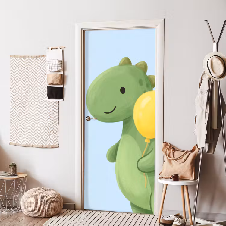 Deursticker - Dinosaurus - Ballon - Kinderkamer - Illustratie - Groen — 8