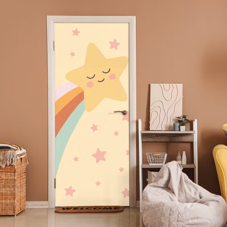 Deursticker - Ster - Regenboog - Nacht - Illustratie - Pastel — 2