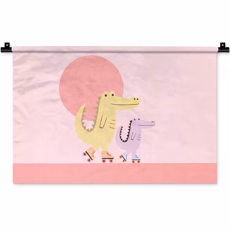 Wandkleed - Dieren - Skaten - Illustratie - Speels - Roze — 1