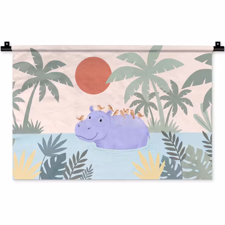 Wandkleed - Dieren - Vogel - Water - Natuur - Illustratie — 1