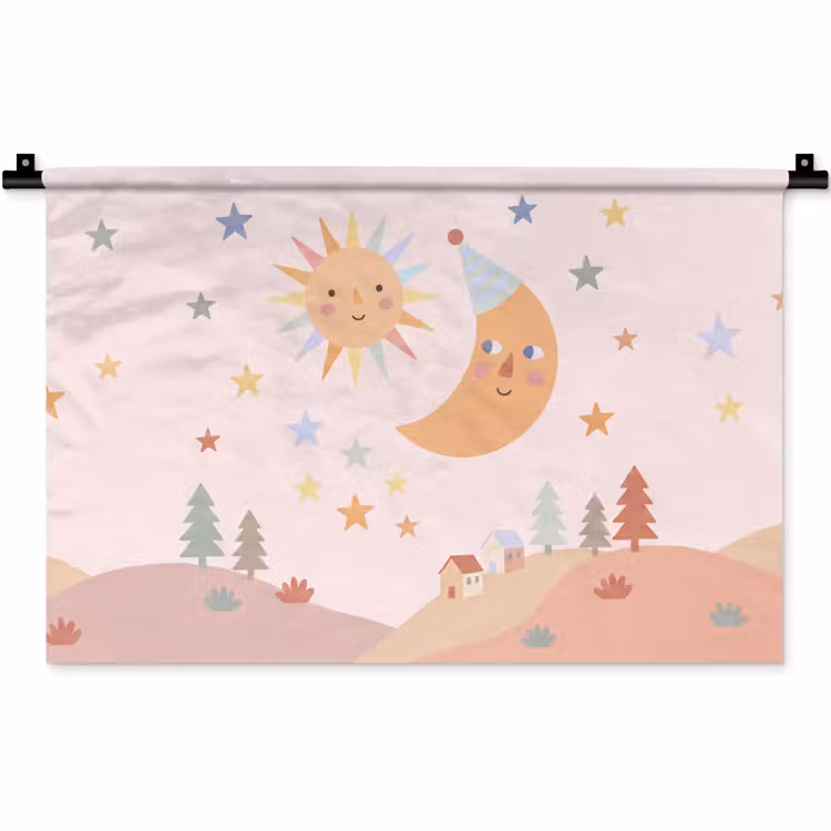 Wandkleed - Zon - Maan - Sterren - Kinderkamer - Pastel — 1