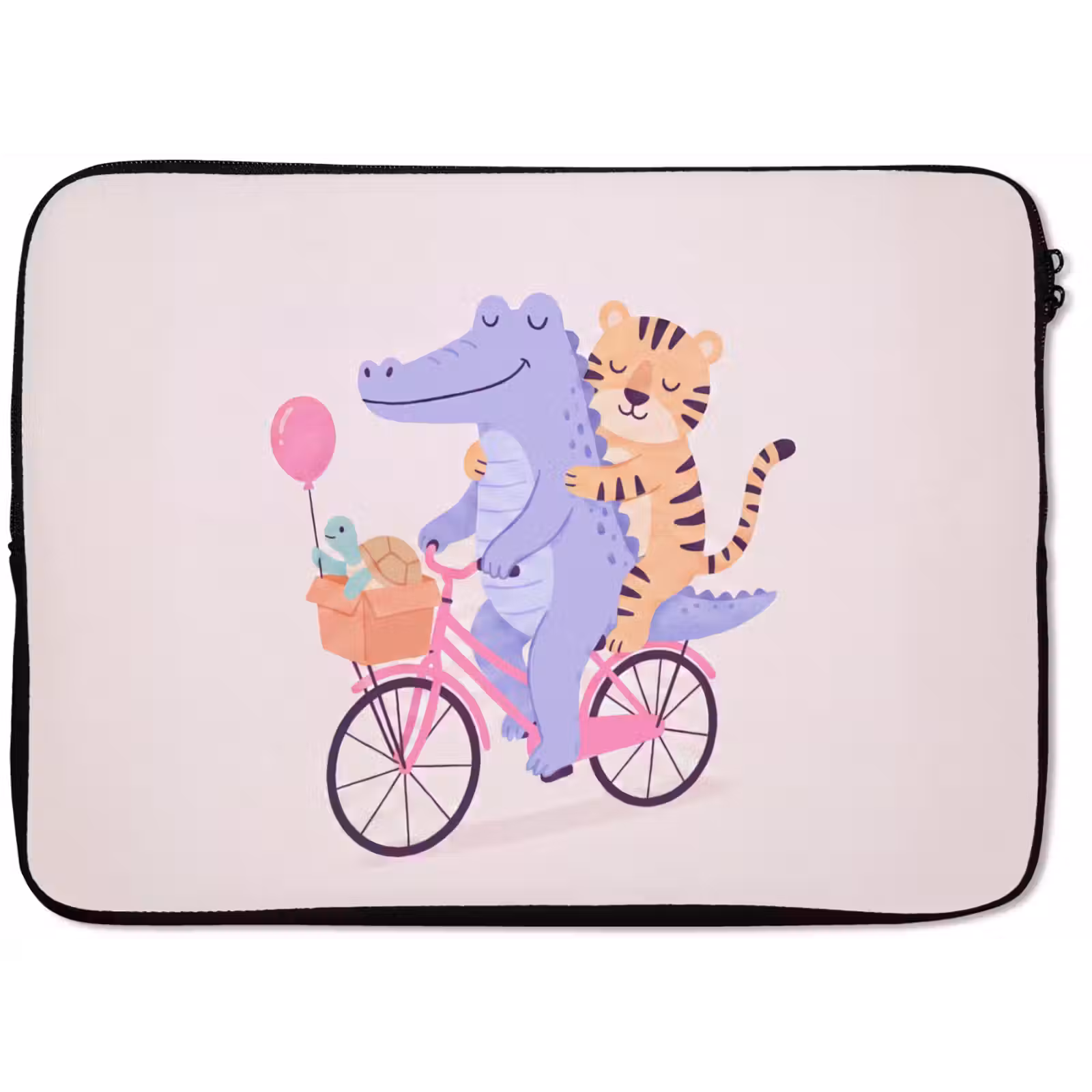 Laptophoes Dieren - Fiets - Vriendschap - Illustratie - Roze — 1