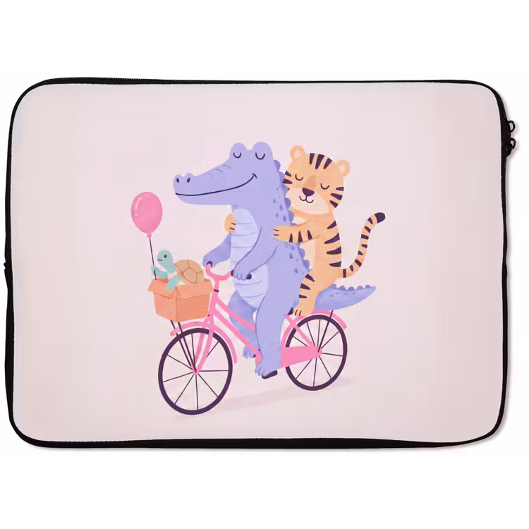 Laptophoes Dieren - Fiets - Vriendschap - Illustratie - Roze — 1