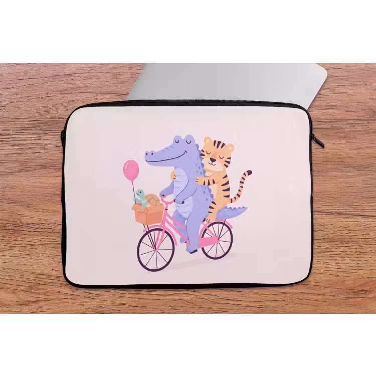 Laptophoes Dieren - Fiets - Vriendschap - Illustratie - Roze — 2
