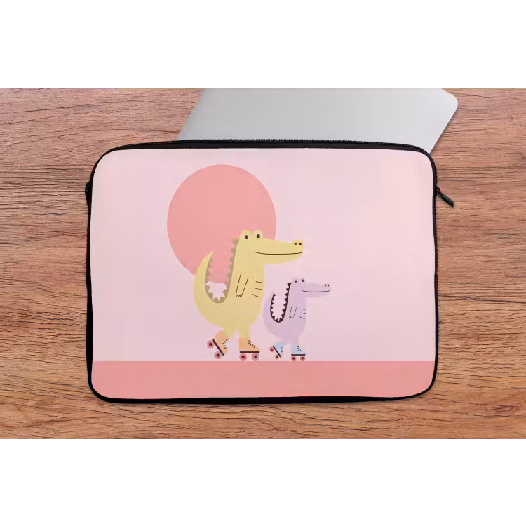 Laptophoes Dieren - Skaten - Illustratie - Speels - Roze — 2