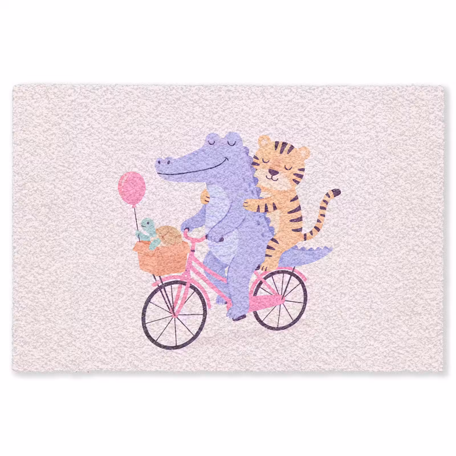 Vloerkleed - Dieren - Fiets - Vriendschap - Illustratie - Roze — 1