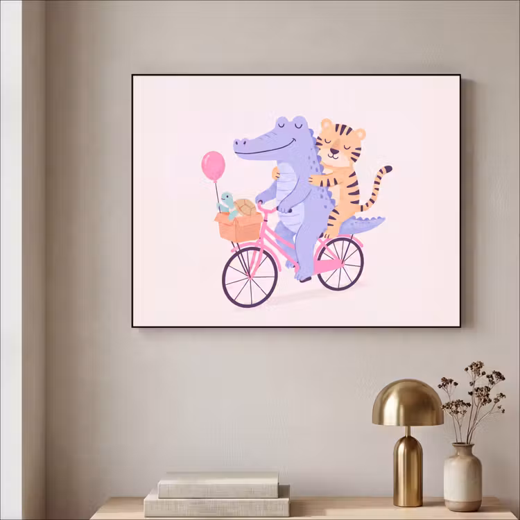 Art frame - Dieren - Fiets - Vriendschap - Illustratie - Roze — 5