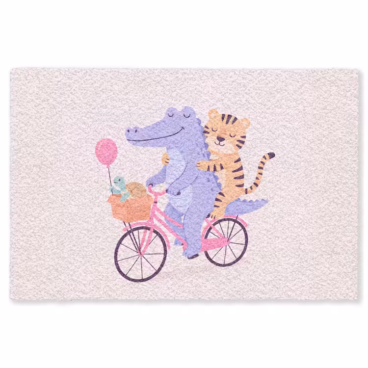 Vloerkleed - Dieren - Fiets - Vriendschap - Illustratie - Roze — 1