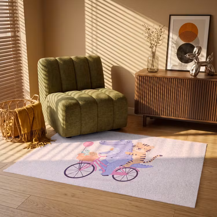 Vloerkleed - Dieren - Fiets - Vriendschap - Illustratie - Roze — 2