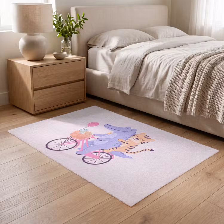 Vloerkleed - Dieren - Fiets - Vriendschap - Illustratie - Roze — 5