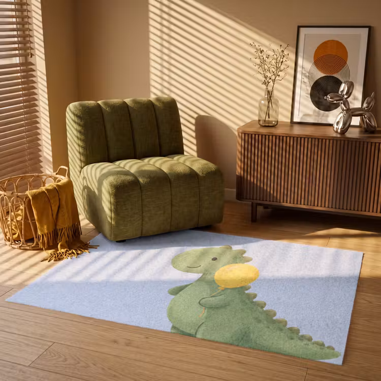 Vloerkleed - Dinosaurus - Ballon - Kinderkamer - Illustratie - Groen — 2
