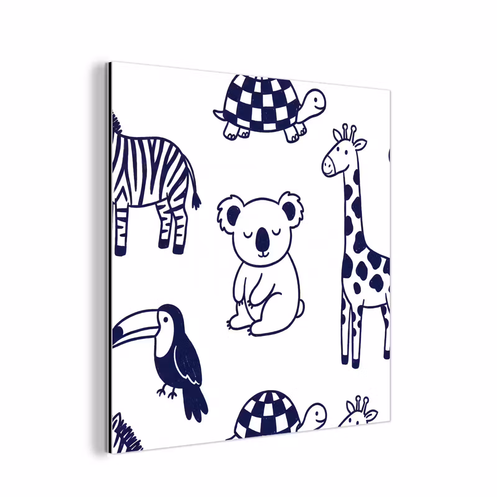Aluminium schilderij - Dieren - Patroon - Kinderkamer - Grafisch - Wit-Blauw — 1