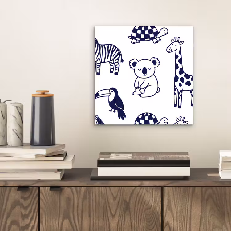 Aluminium schilderij - Dieren - Patroon - Kinderkamer - Grafisch - Wit-Blauw — 2