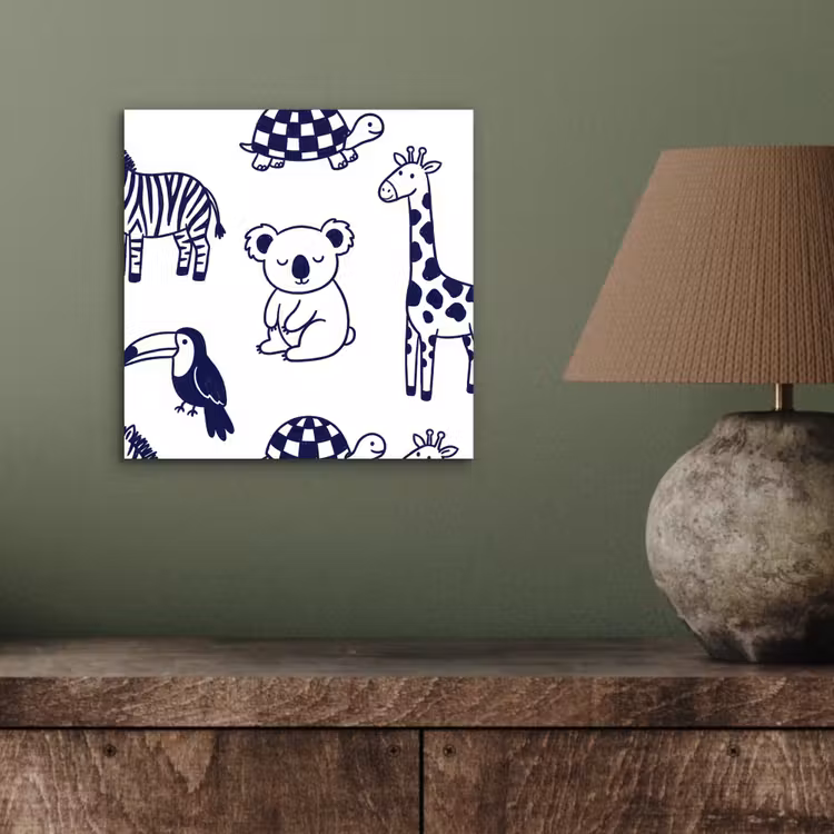 Aluminium schilderij - Dieren - Patroon - Kinderkamer - Grafisch - Wit-Blauw — 3