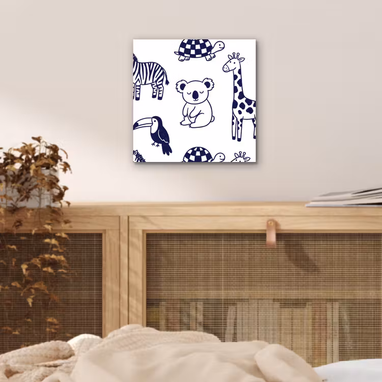 Aluminium schilderij - Dieren - Patroon - Kinderkamer - Grafisch - Wit-Blauw — 4
