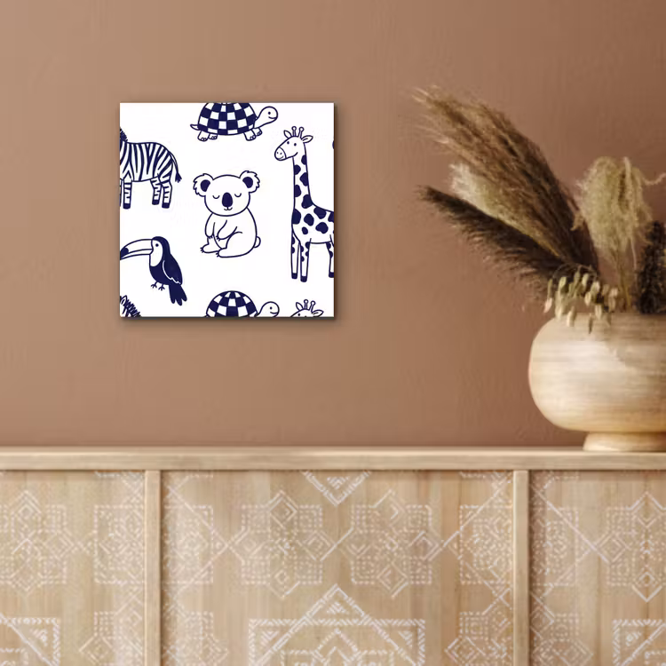 Aluminium schilderij - Dieren - Patroon - Kinderkamer - Grafisch - Wit-Blauw — 5