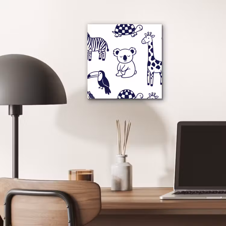 Aluminium schilderij - Dieren - Patroon - Kinderkamer - Grafisch - Wit-Blauw — 6
