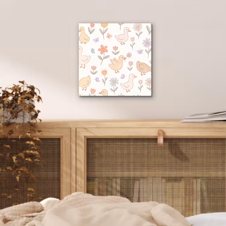 Aluminium schilderij - Vogel - Bloemen - Patroon - Pastel - Dieren — 4