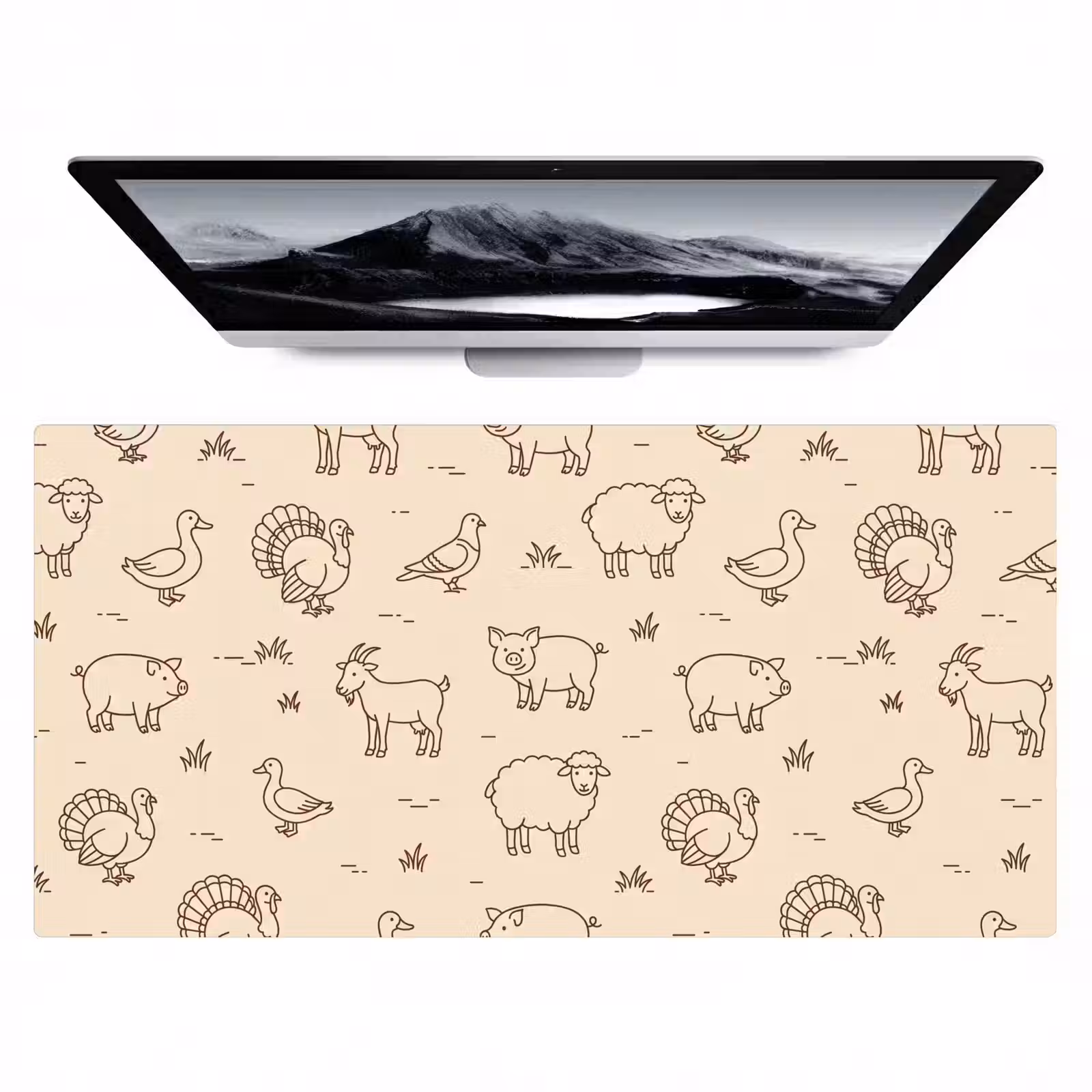 Bureau onderlegger - Dieren - Patroon - Boerderij - Minimalistisch - Beige — 1