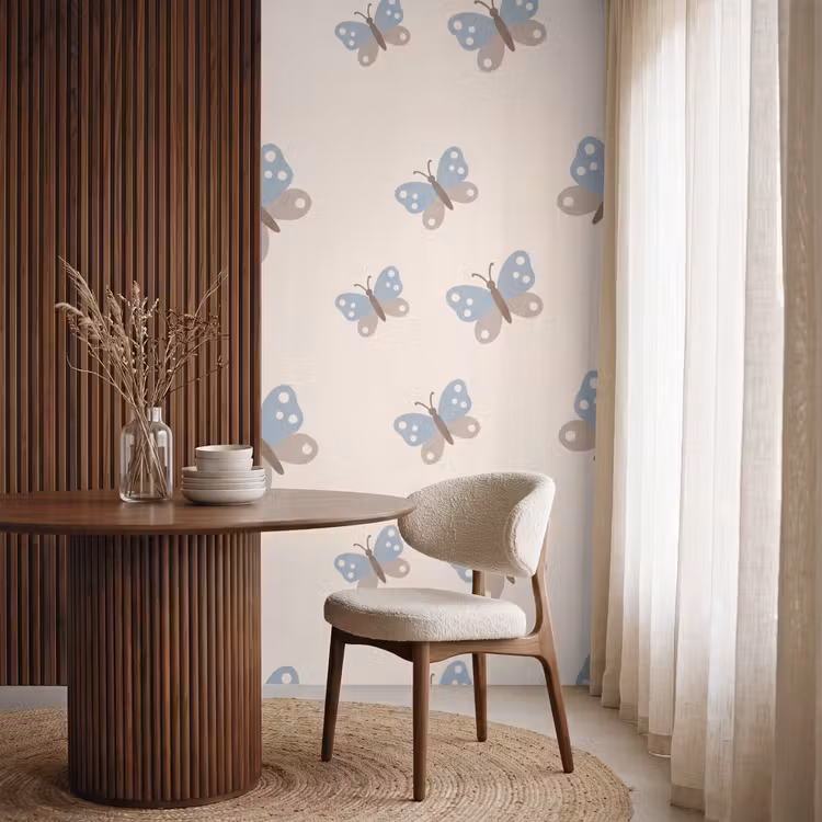Behang - Insect - Vlinderpatroon - Abstract - Blauw - Beige — 4