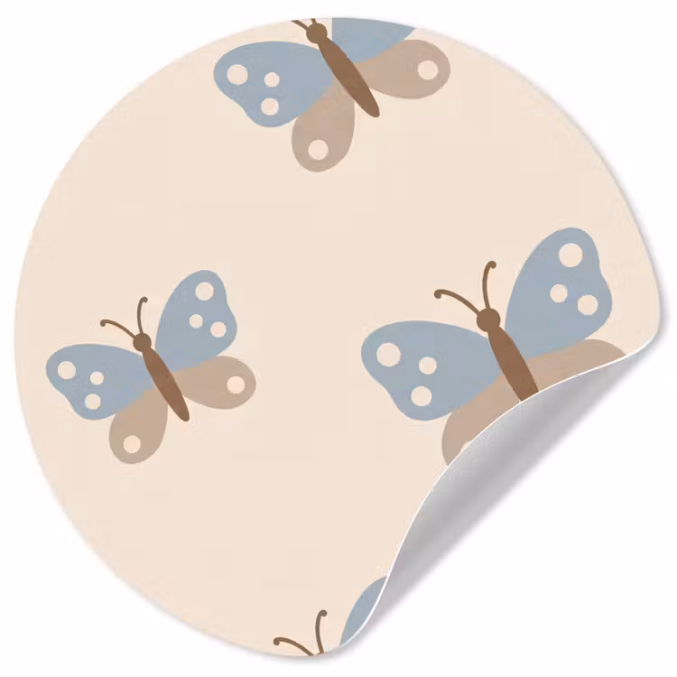 Behangcirkel - Insect - Vlinderpatroon - Abstract - Blauw - Beige — 1