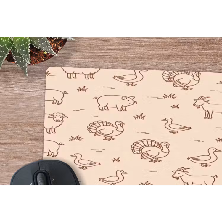 Muismat - Dieren - Patroon - Boerderij - Minimalistisch - Beige — 5