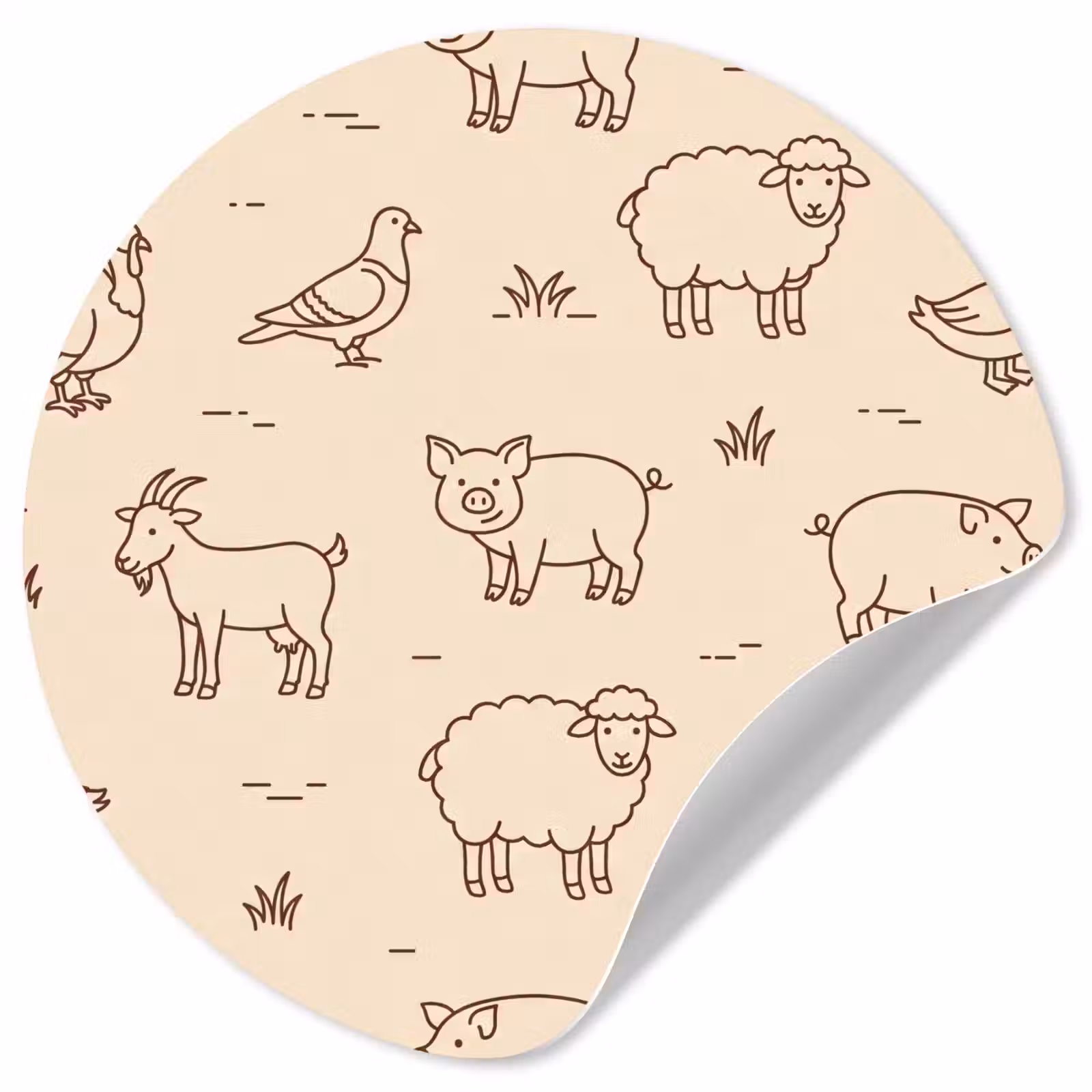 Behangcirkel - Dieren - Patroon - Boerderij - Minimalistisch - Beige — 1