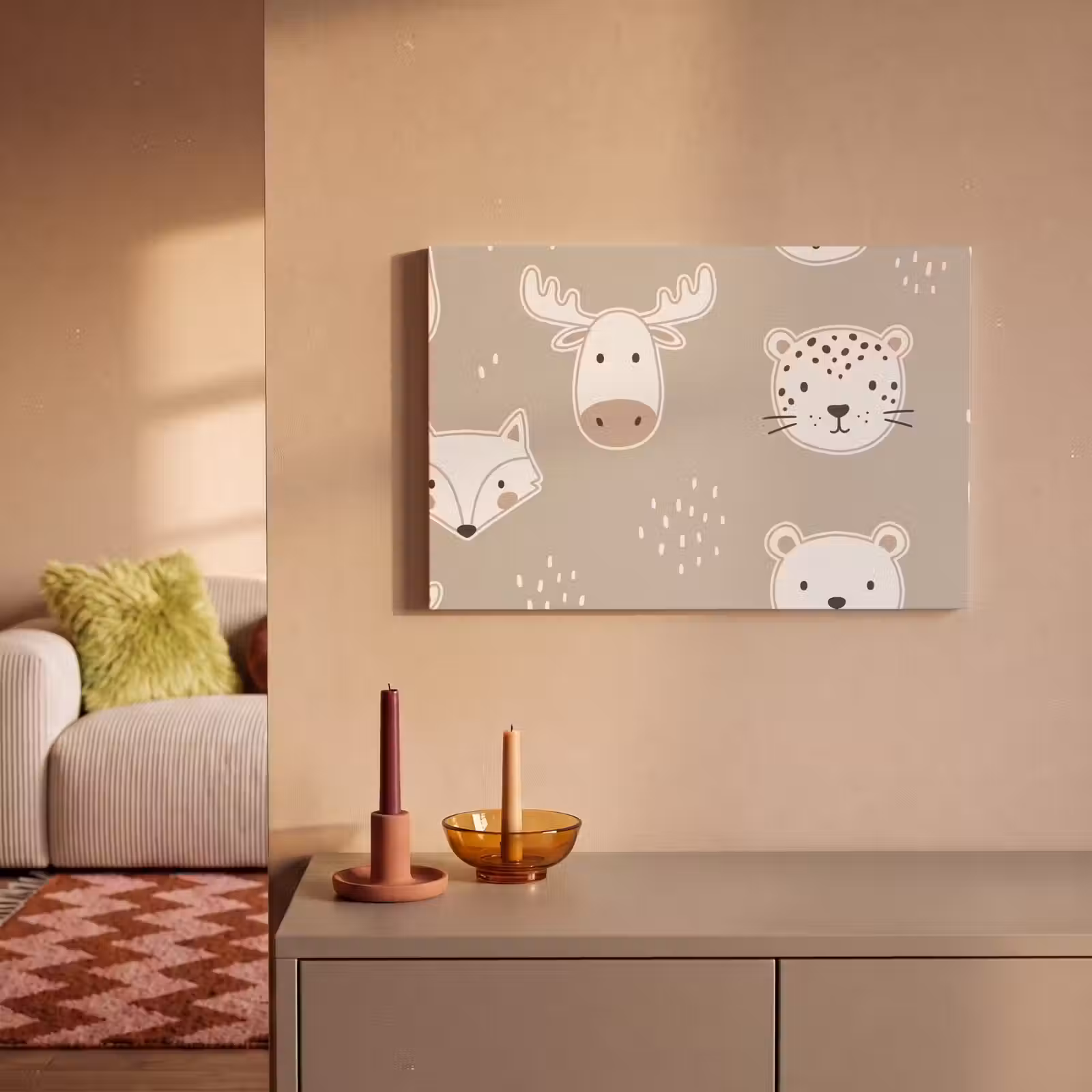 Canvas schilderij - Dieren - Patroon - Illustratie - Modern - Beige — 1
