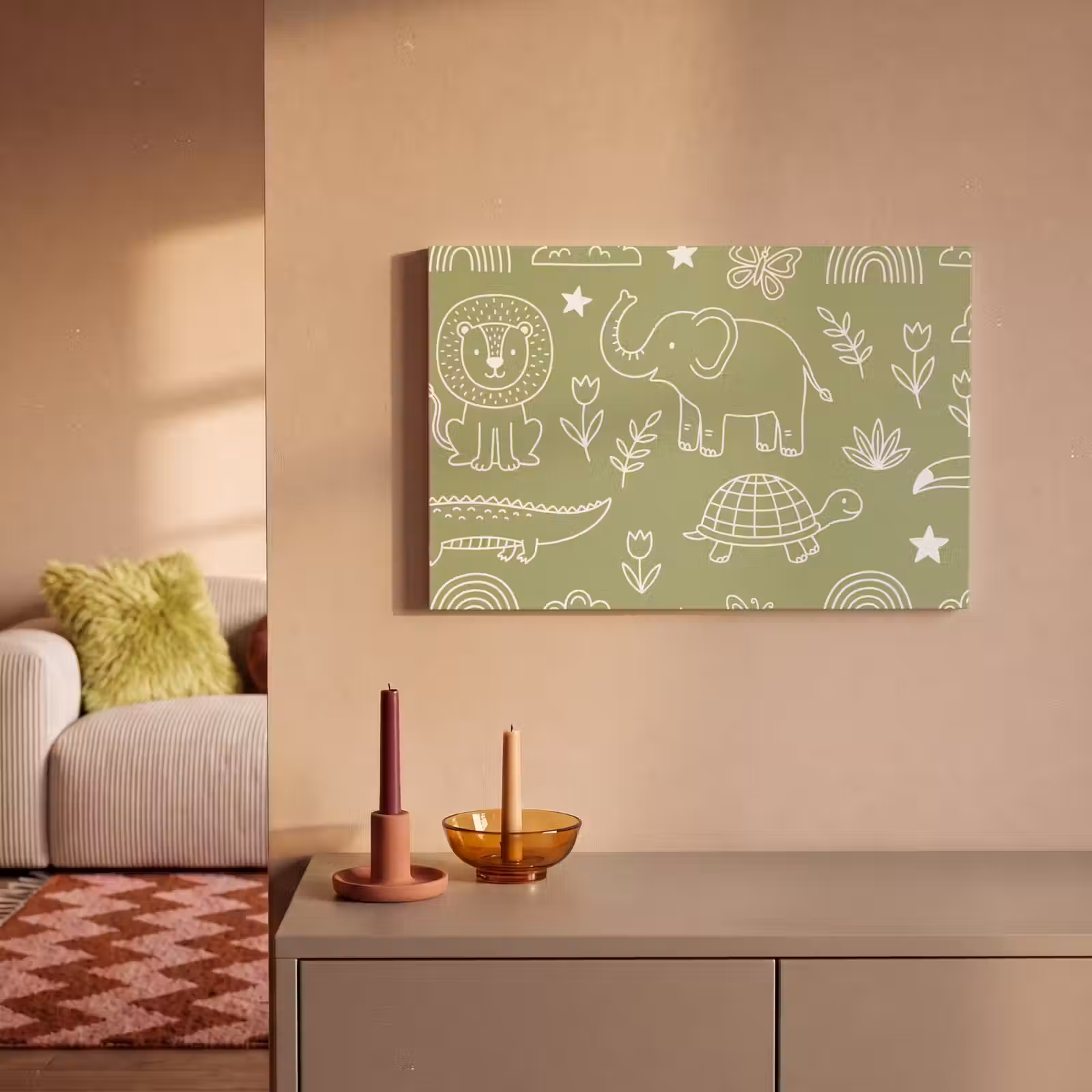 Canvas schilderij - Dieren - Patroon - Illustratie - Natuur - Groen — 1