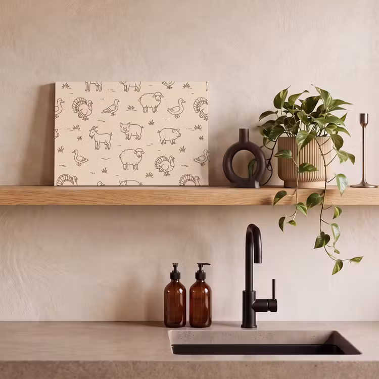 Canvas schilderij - Dieren - Patroon - Boerderij - Minimalistisch - Beige — 2