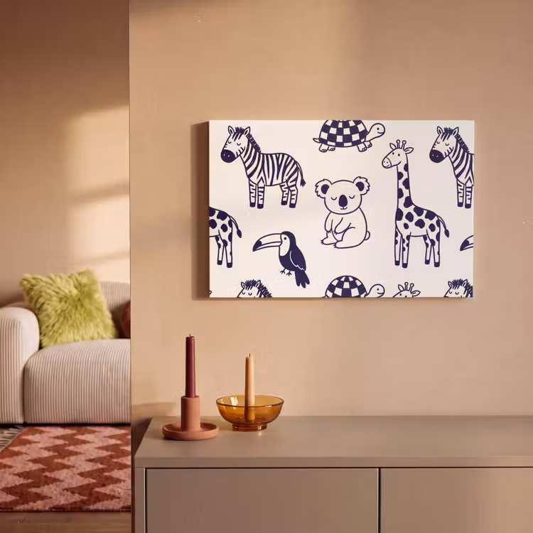 Canvas schilderij - Dieren - Patroon - Kinderkamer - Grafisch - Wit-Blauw — 1
