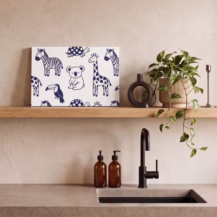 Canvas schilderij - Dieren - Patroon - Kinderkamer - Grafisch - Wit-Blauw — 2