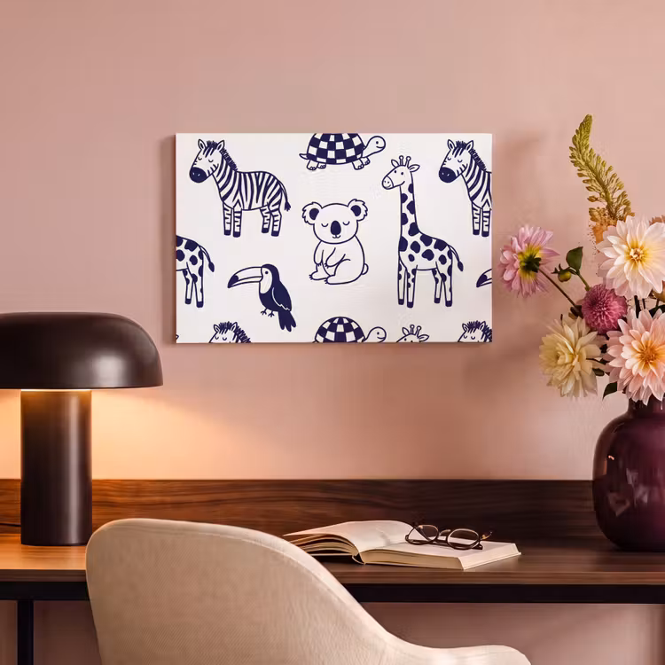 Canvas schilderij - Dieren - Patroon - Kinderkamer - Grafisch - Wit-Blauw — 3