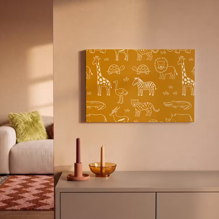 Canvas schilderij - Dieren - Safari - Patroon - Kinderlijk - Oker — 1