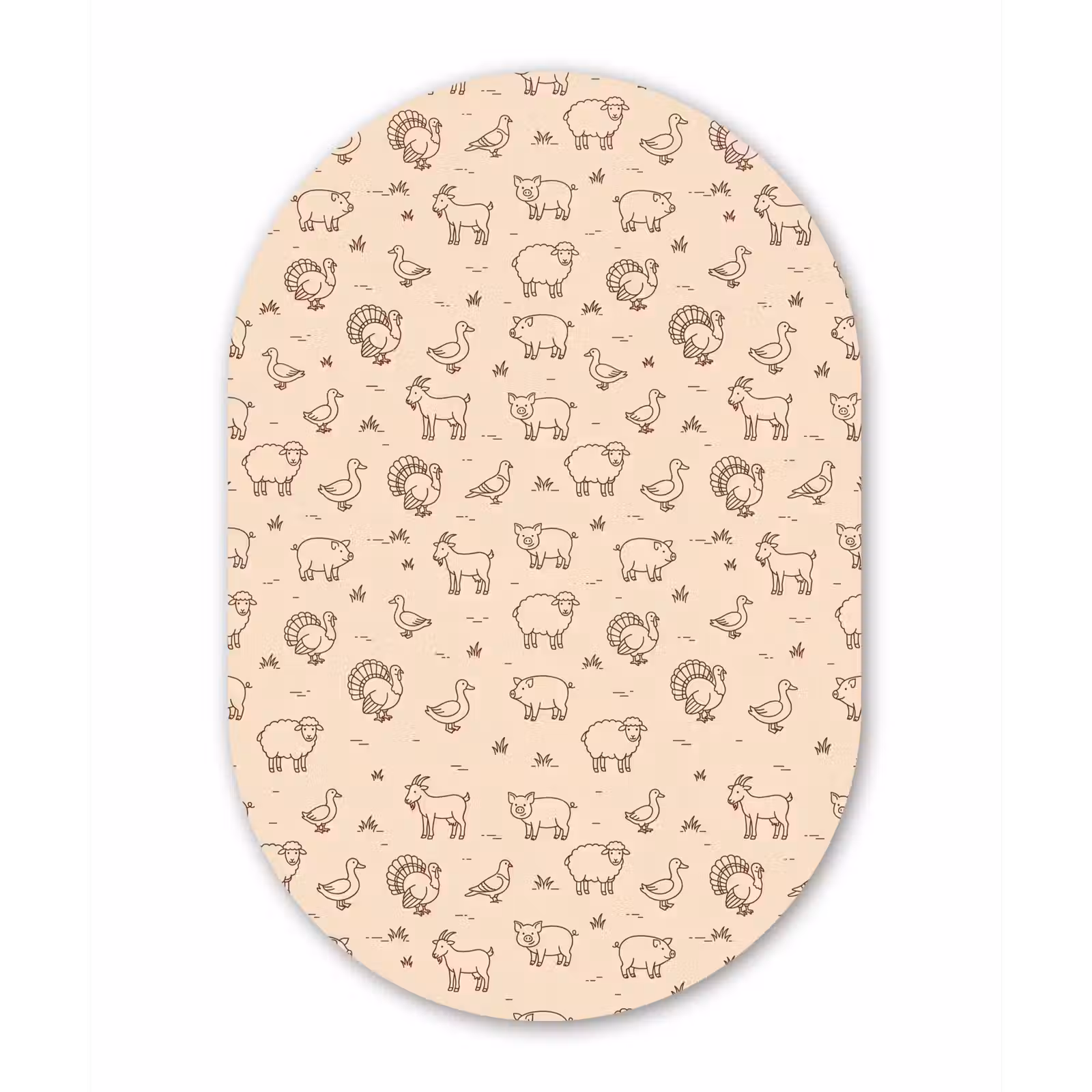 Muurovaal glas - Dieren - Patroon - Boerderij - Minimalistisch - Beige — 1