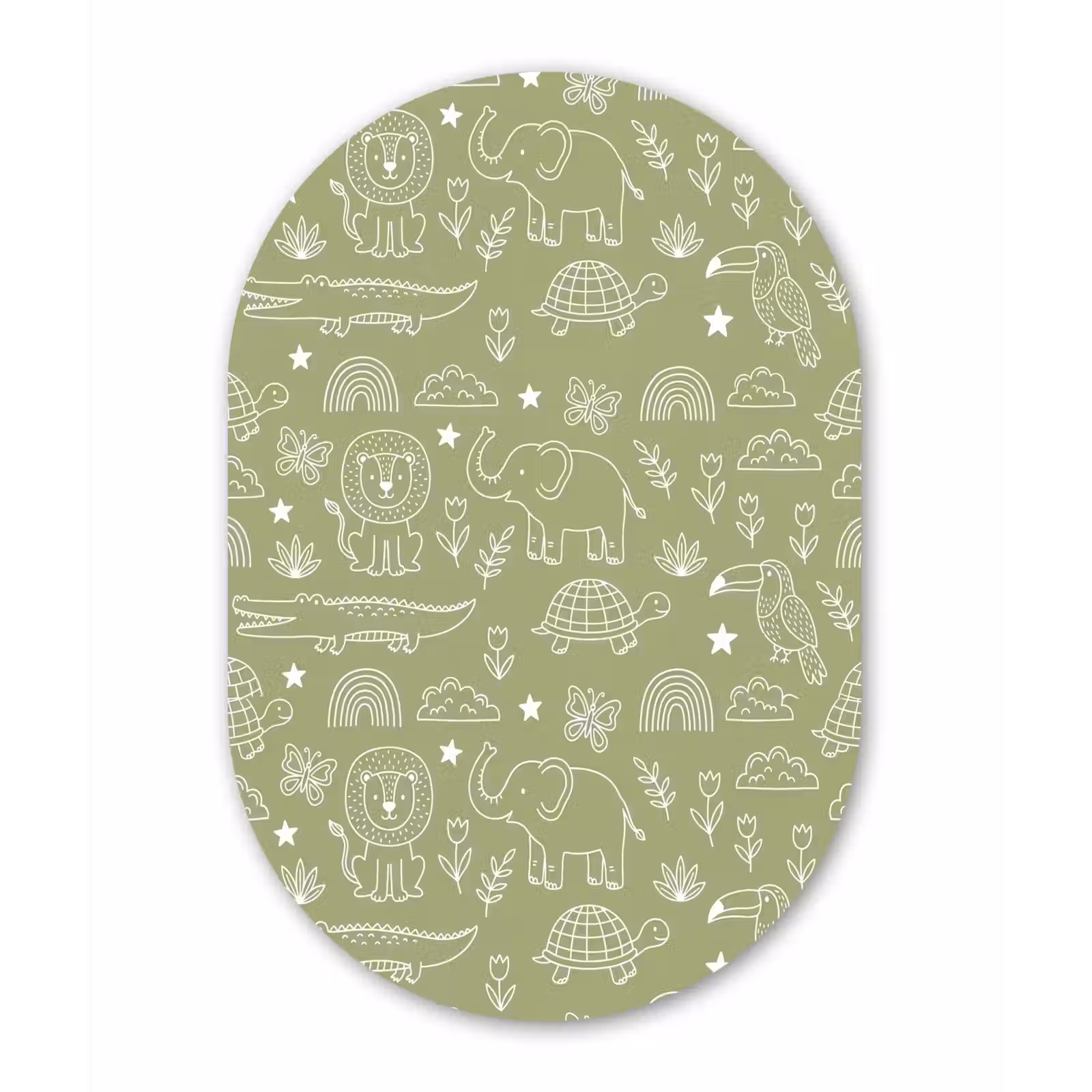 Muurovaal glas - Dieren - Patroon - Illustratie - Natuur - Groen — 1