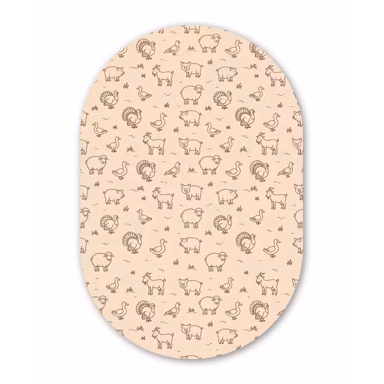 Muurovaal glas - Dieren - Patroon - Boerderij - Minimalistisch - Beige — 1